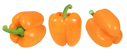 Collection of orange peppers on an isolated white background.