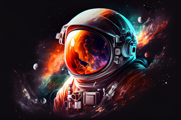 Fototapeta na wymiar Astronaut in space background. Illustration AI Generative