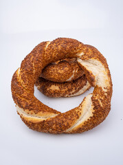 Front View Three Bagel Isolated on White Background (simit)