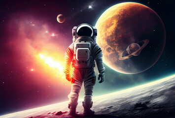 Obraz na płótnie Canvas Astronaut in space background. Illustration AI Generative