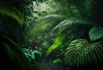 Fototapeta na wymiar Tropical plants background created with generative Ai technologies 