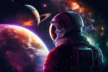 Astronaut in space background. Illustration AI Generative