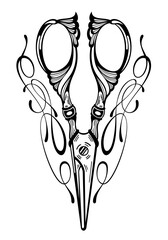 Hand drawn illustration of vintage scissor. 