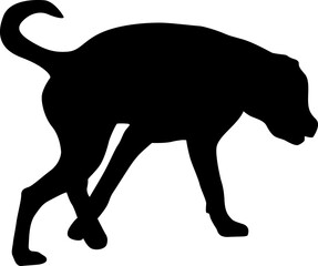 Labrador dog black silhouette on white background.