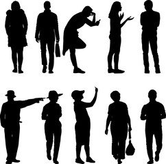 Silhouette Group of People Standing on White Background