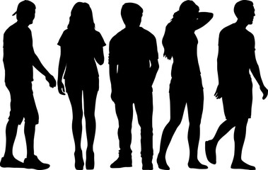Silhouette Group of People Standing on White Background
