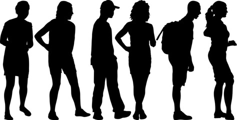 Silhouette Group of People Standing on White Background