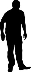 Silhouette man stand side by side and talk