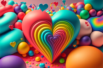 Colorful Pattern With Rainbow Heart Shape, Generative AI Illustration