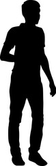 Silhouette man stand side by side and talk