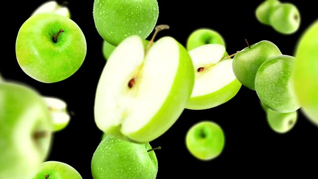Falling green apples Background, with Alpha Channel, Loop 
