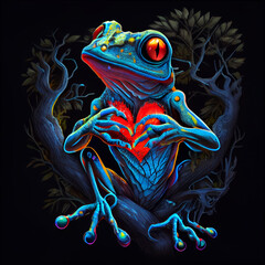 Isolated frog with heart. AI generative.