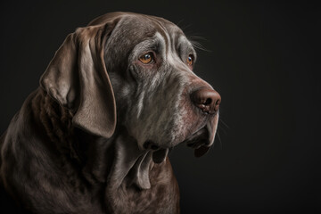 Old sad looking senior hunting dog. Generative AI