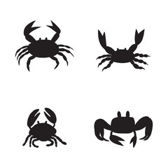 Black silhouette crab on a white background. Vector hand drawn kids illustration. Sea ocean. Underwater world
