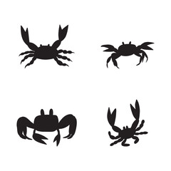 Black silhouette crab on a white background. Vector hand drawn kids illustration. Sea ocean. Underwater world