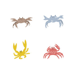 Cute crab in Scandinavian style on a white background. Vector hand drawn kids illustration. Sea ocean. Underwater world