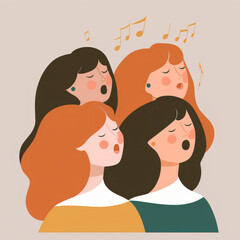 flat design of a group of women singing in a choir isolated on a white background Generative Ai