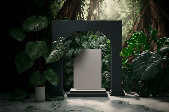 Arch for presentation in the jungle. Background mocap for product photography