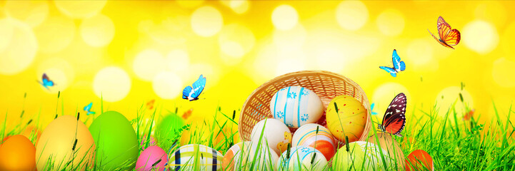 Beautiful Easter background with colorful Easter eggs