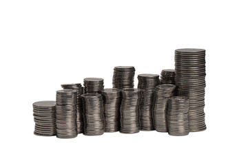 Pile of coins isolated on a white background.