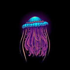 engraving jellyfish streetwear t-shirt design