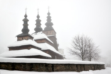 Historic wooden Greek Catholic church in Owczary in Poland