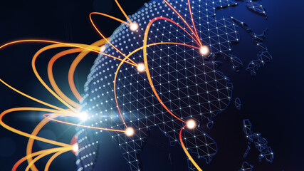 Globalization and communication concept. Earth and luminous rays. 3d rendering