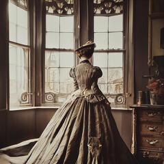 Woman with a victorian dress - obrazy, fototapety, plakaty