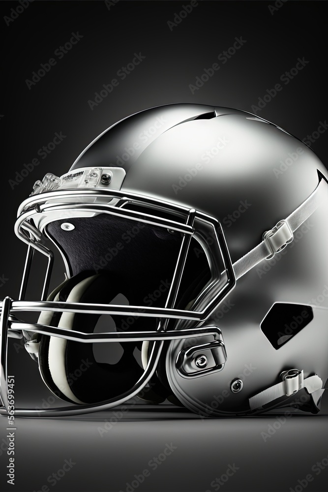 Poster a football helmet is shown in black and white with a black background and a black background with a 