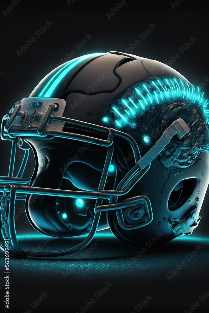 Poster a football helmet with a glowing helmet on it's side and a helmet on the side of the helmet with a g