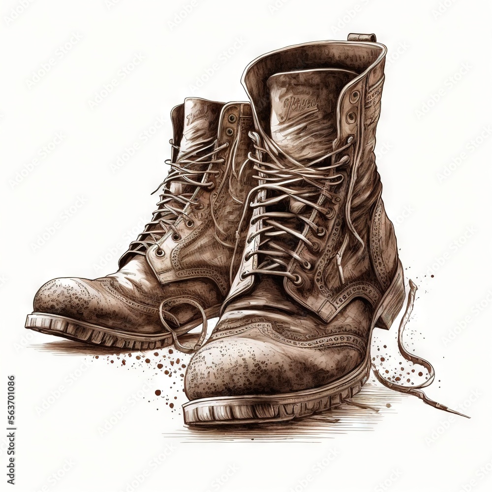 Poster a drawing of a pair of boots with a shoelace on the bottom of the shoe and a shoelace on the bottom 