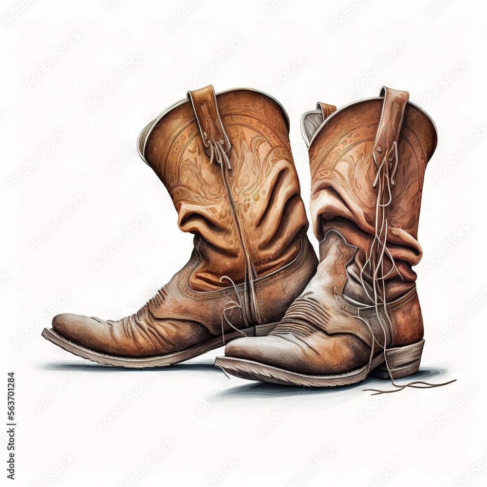 Poster a pair of cowboy boots with a white background and a white background with a white background and a 