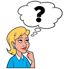 Girl thinking about a Question - A cartoon illustration of a Girl thinking about an unanswered question.