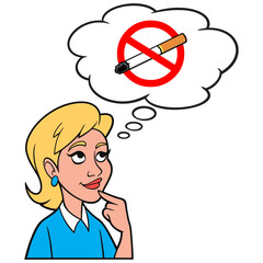 Girl thinking about the dangers of Smoking - A cartoon illustration of a Girl thinking about the dangers of Smoking.