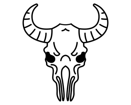 black linear cow skull icon with horns. flat vector illustration.