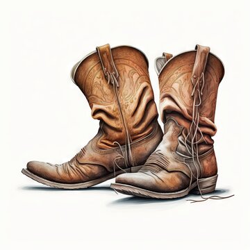  A Pair Of Cowboy Boots With A White Background And A White Background With A White Background And A Brown Cowboy Boot With A White Background And White Background With A Wh Generative AI