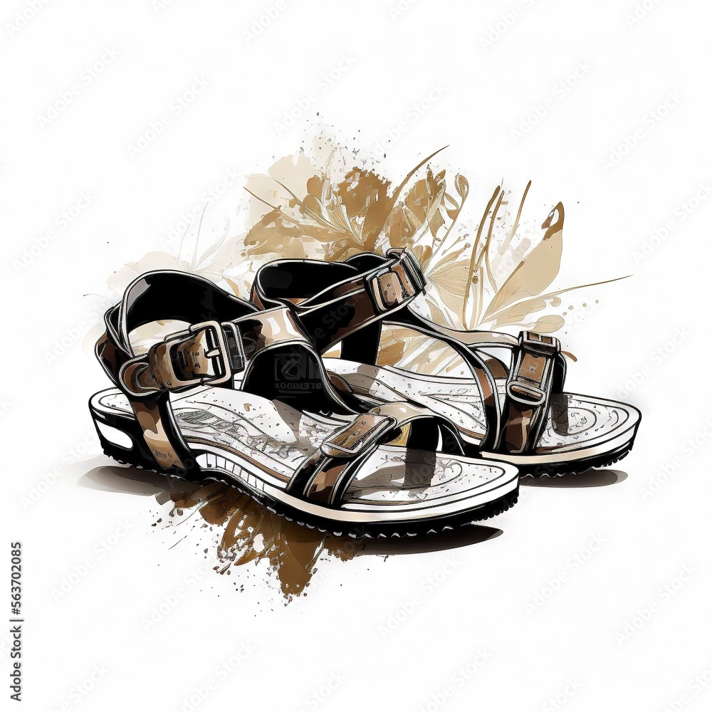 Poster a pair of sandals with a splash of paint on the background of a splash of paint on the floor and a s