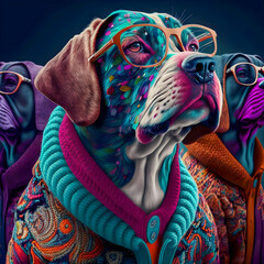 Obraz premium Portrait of a fashion dog illustartion, trendy and funny art. Generative AI