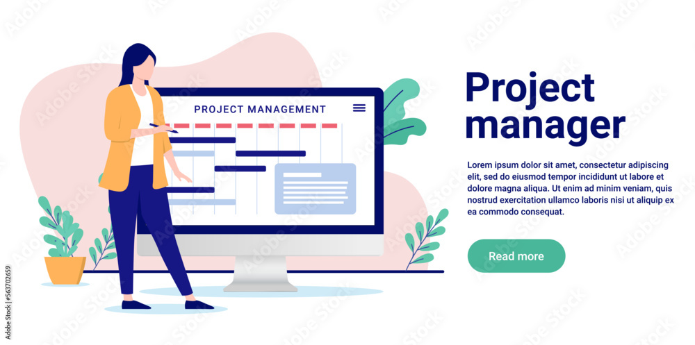 Leinwandbilder project manager - woman working with project management on computer screen with calendar and schedul