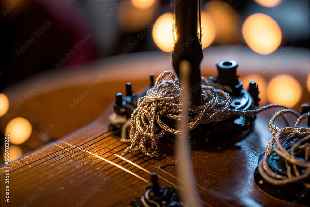 Poster a close up of a string and strings on a violin's neck and neck with strings attached to it and a str