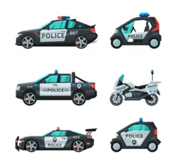 Selbstklebende Fototapete Autorennen Police Car and Enforcement Vehicle with Siren Side View Vector Set