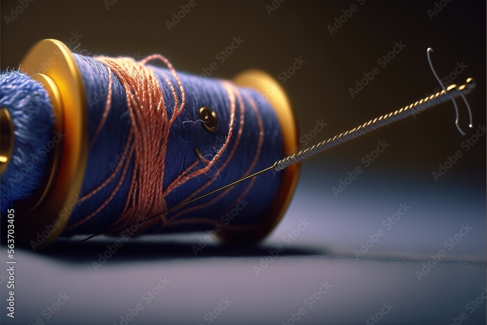 Aufkleber a spool of thread and a needle on a table with a needle in it and a thread in the middle of the spoo