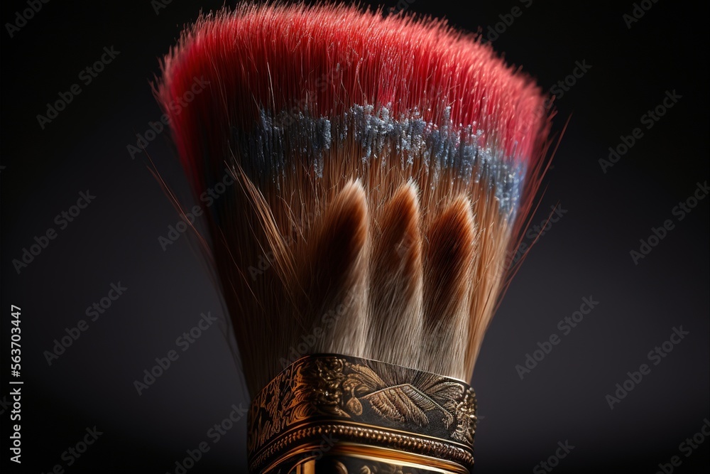 Poster a close up of a brush with red and blue tips on it's head and a black background with a black backgr