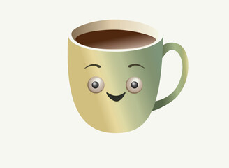 Cartoon image of a cup with a painted smile on a white background. Vector illustration