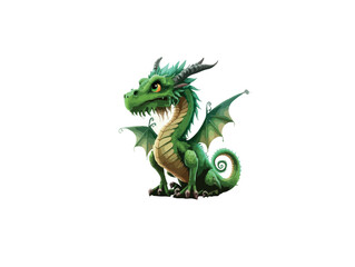 Cartoon image of a green dragon on a white background. Vector illustration