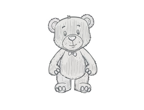 The contour image of a cartoon bear cub on a white background. Vector illustration