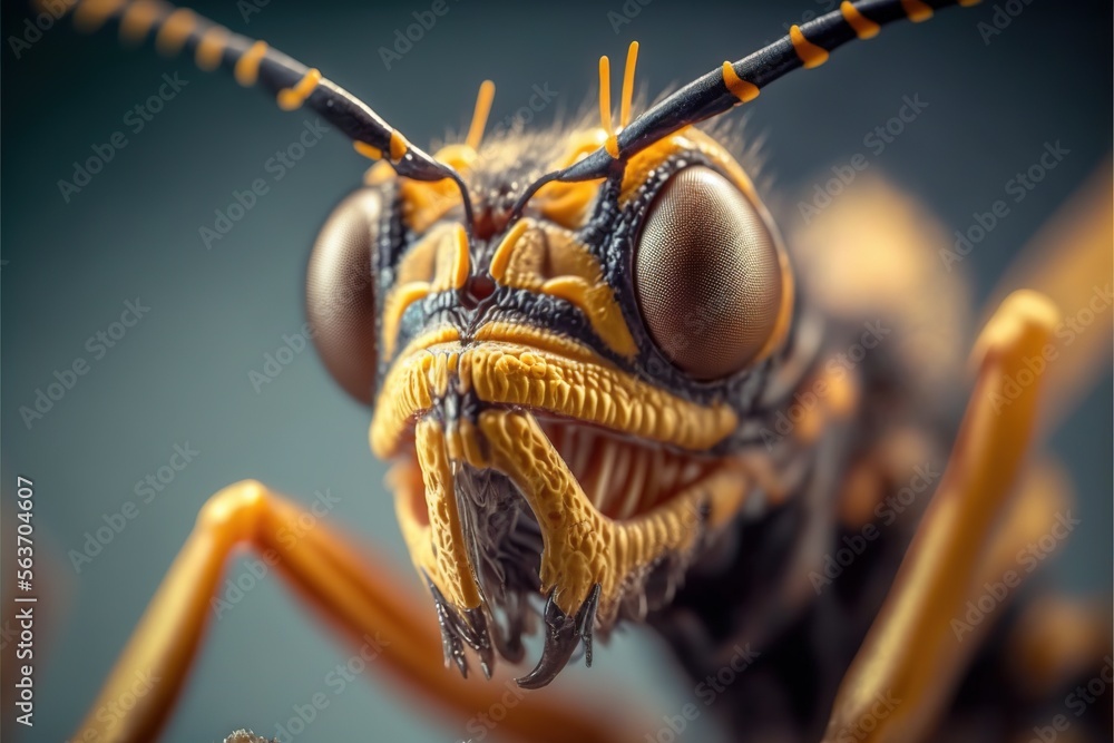Aufkleber a close up of a bug with a long antennae and a long nose with a long nose ring on it's head and a bl