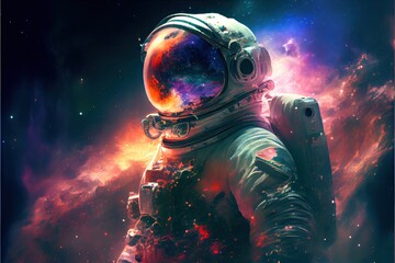 Obraz na płótnie Canvas astronaut with galaxy in the sunset, cosmic background. Ai generative