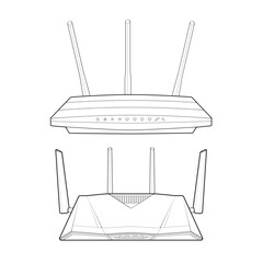 Set router line art vector. Line art vector isolated on white background for coloring book.
