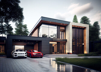 contemporary modern house withs cars
